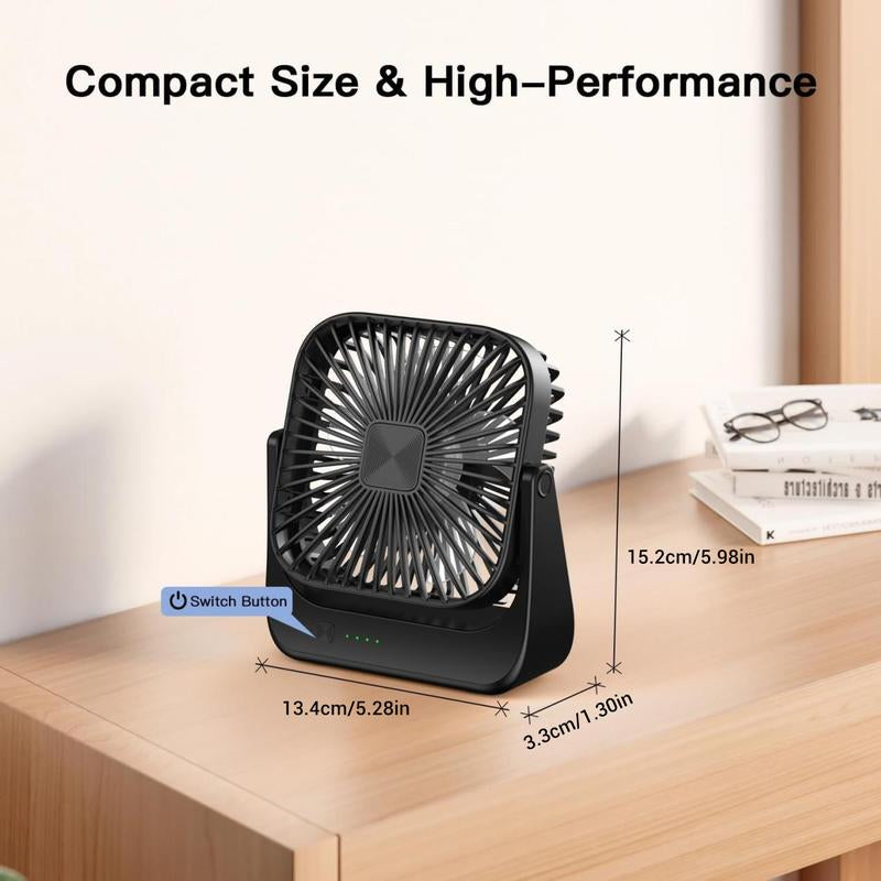 Portable Rechargeable Desk Fan 5 Speed, 360° Pivot, USB C Cooling