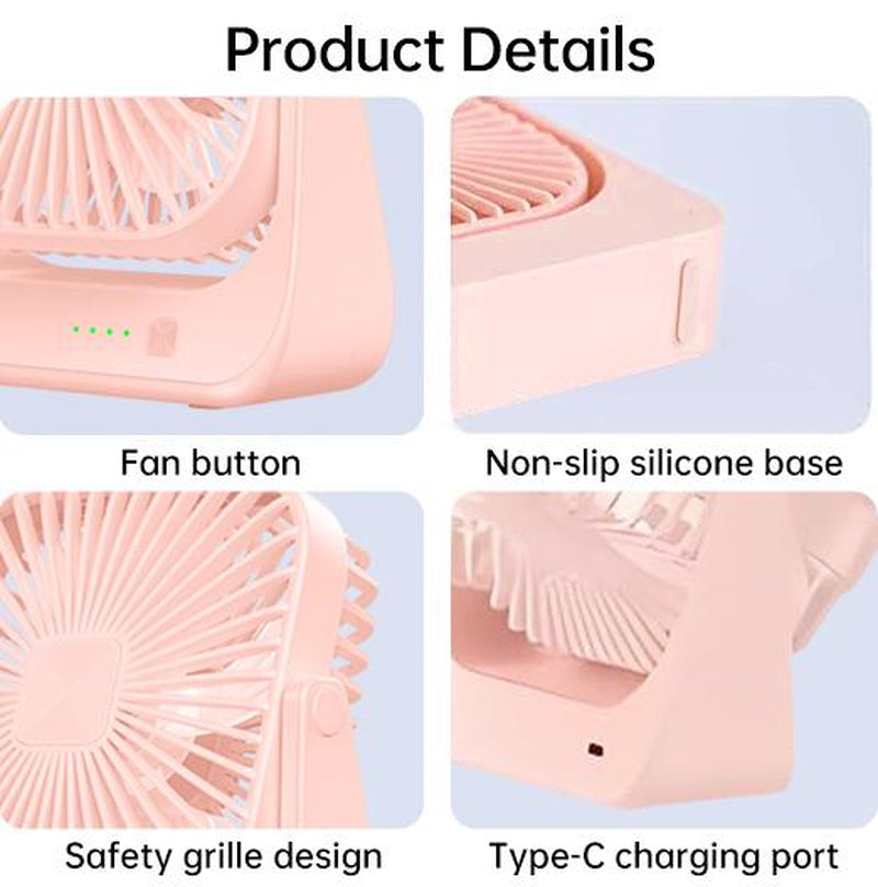 Portable Rechargeable Desk Fan 5 Speed, 360° Pivot, USB C Cooling